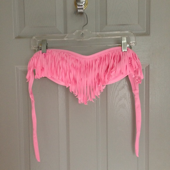 Pink Fringe Bandeau Bikini Top & Matching Bottoms