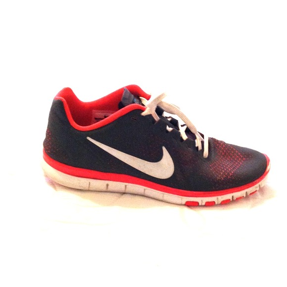 Neon orange/pink && grey Nike shoes