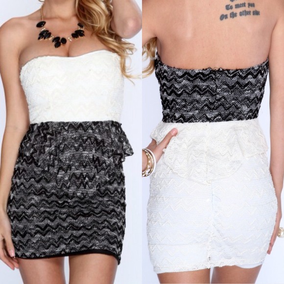 🚫SOLD🚫Black & Cream Strapless Peplum Dress