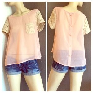 💞 Love Culture Chiffon Lace Button Back Top 💞