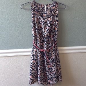 Coral/Black/Cream Pattern Open Back Dress
