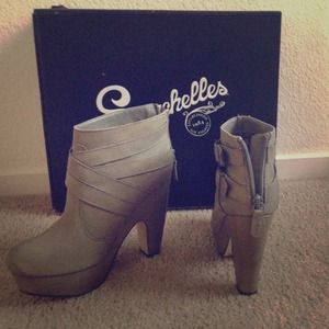 Tan Leather Booties with Back Zipper