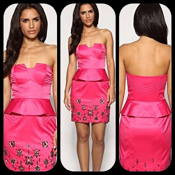 Karen Millen pink satin embellished peplum dress - Picture 3 of 4