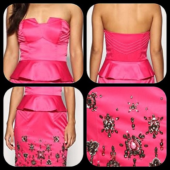 Karen Millen pink satin embellished peplum dress - Picture 4 of 4