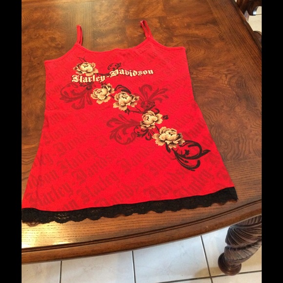 Harley Davidson red and black Lacey tank top