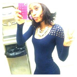 Indigo blue studded back long-sleeve dress