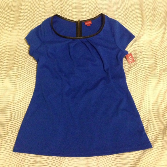 Royal Blue Faux Leather Trim Top