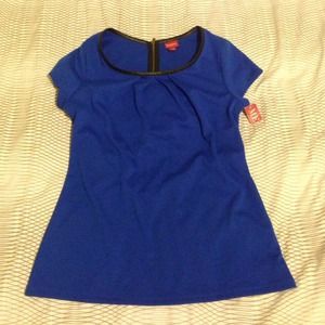Royal Blue Faux Leather Trim Top