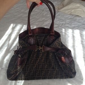 Authentic Fendi big F coffee handbag