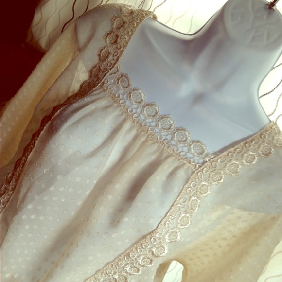 Forever 21 Tops - Feminine BoHo Ivory Sheer Polkadot Top