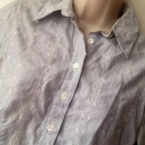 Ann Taylor Petites Embroidered Pin-Stripe Shirt