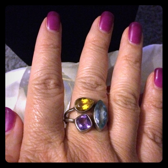 Tri-stone ring- aqua amethyst citrine stone