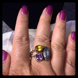 Tri-stone ring- aqua amethyst citrine stone