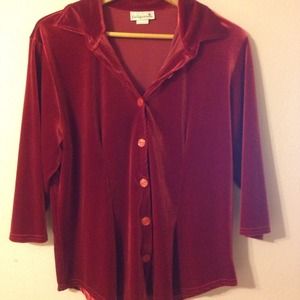 Red velvet oversized button up shirt