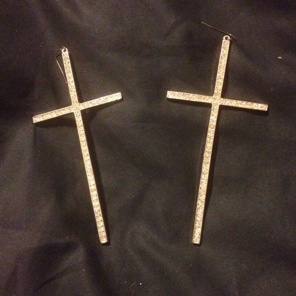 Rhinestones & Gold Oversized Cross Earrings!