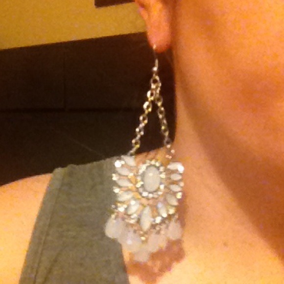 White & Silver Rhinestone Earrings - Picture 2 of 3