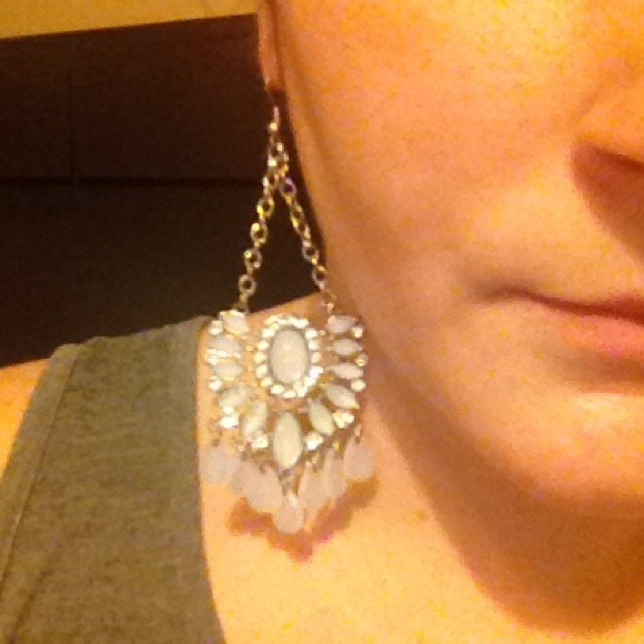 White & Silver Rhinestone Earrings - Picture 3 of 3