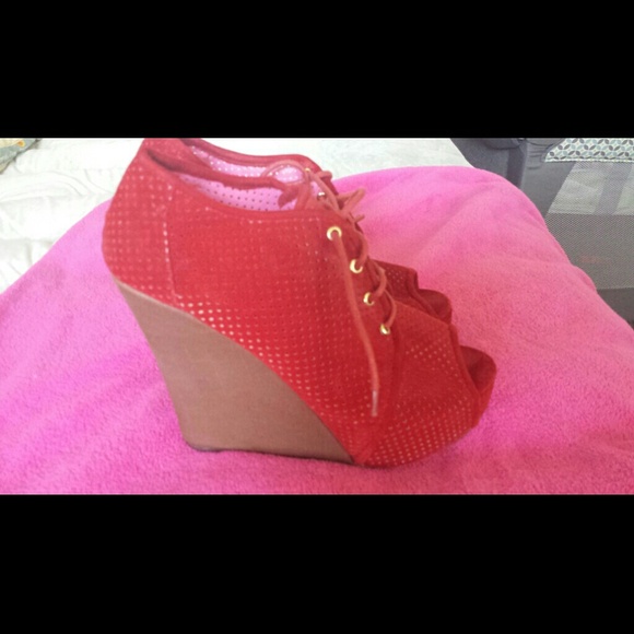 Red Platform Peep Toe Shoes