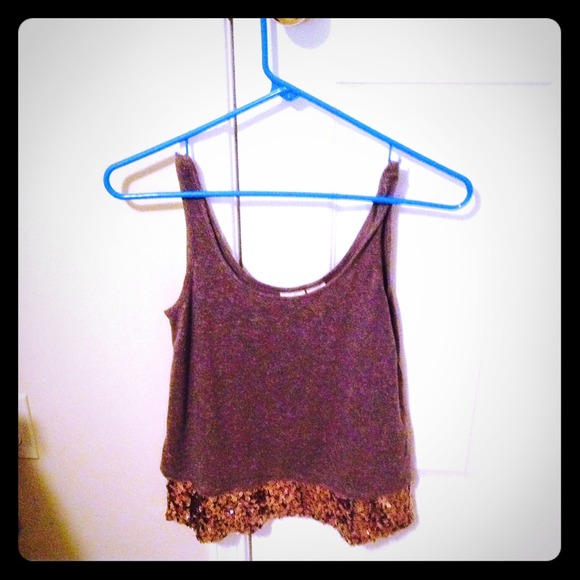 Grey tank top with sparkly bottom.