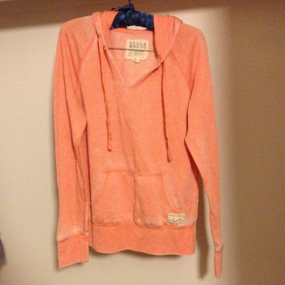Coral colored light hoodie with v cut