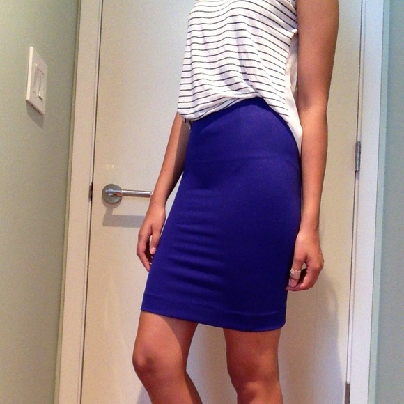 Mid length royal blue pencil skirt