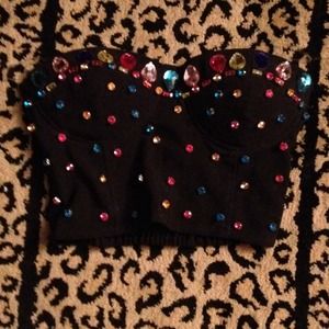 Handmade black rhinestoned corset top