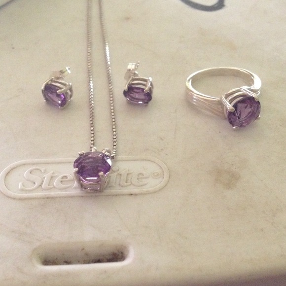 Sterling silver amethyst set