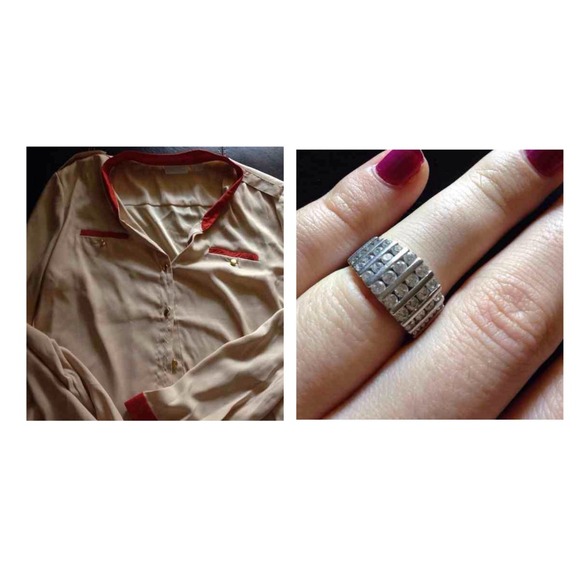 Orange beige long sleeve blouse top