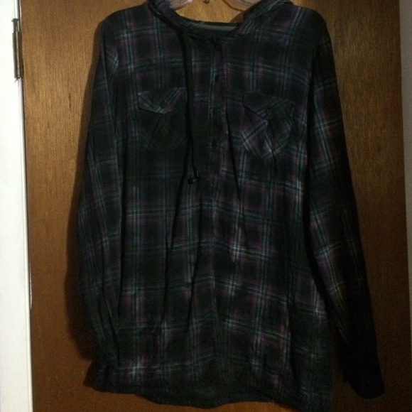 semi button down hoodie BUILT IN HEADPHONES