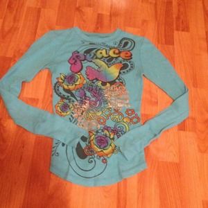 Blue long sleeve shirt with design