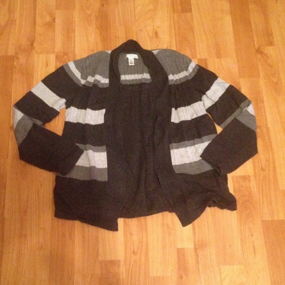 Black and grey striped cardigan/shirt duo