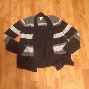 Black and grey striped cardigan/shirt duo