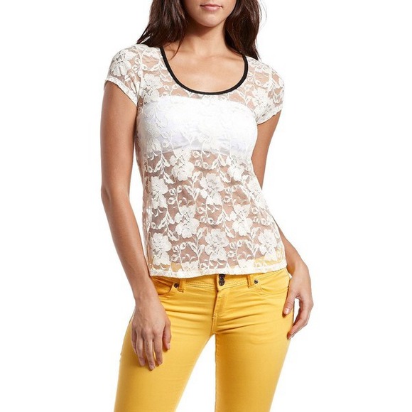 Charlotte Russe Tops - Sheer Lace Zip-Back Top