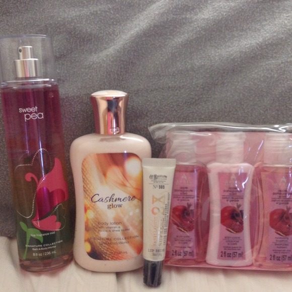 Bath and Body lotion, fragrance mist, lip shine