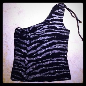 Glitter one shoulder zebra stripe shirt