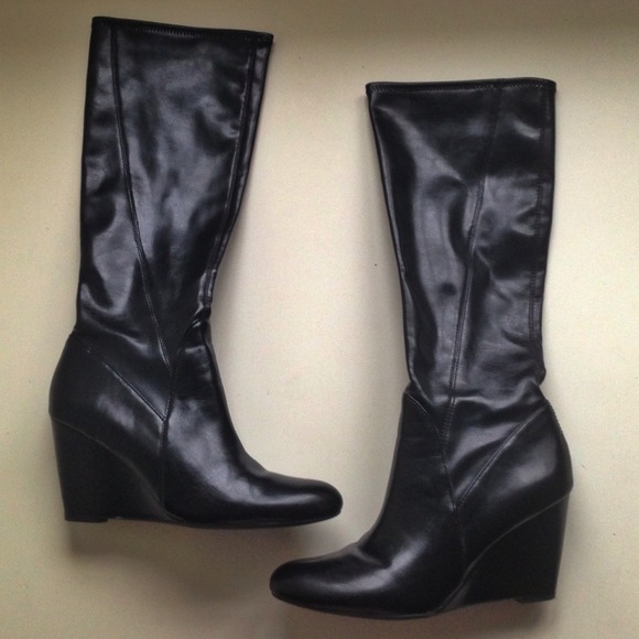 Franco Sarto Boots - Knee-High Black Wedge Boots