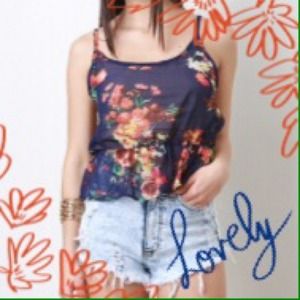 ☀️SUMMER SALE☀️Navy floral Gathered Waist Cami