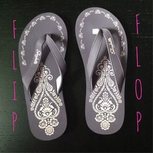 Purple boho print flip flops