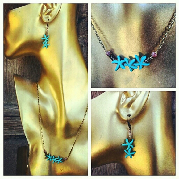 Antique cute starfish turquoise set