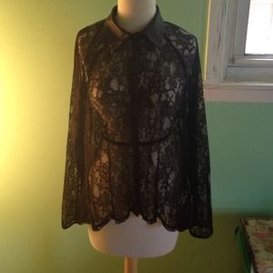 black lace blouse with faux leather.