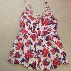 Cream Decree tank top with orange and purple