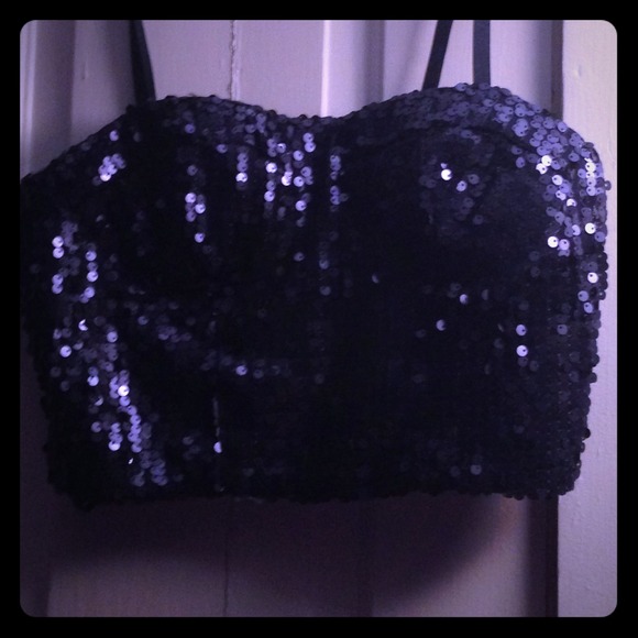Blue Sequin Crop Top