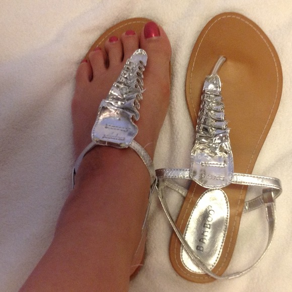 Silver ruffled sandals size 10