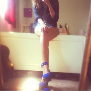 TOPSHOP Blue Velvet flatforms/wedges