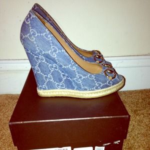 Blue denim wedges