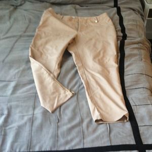 Khaki pants with gold zippers