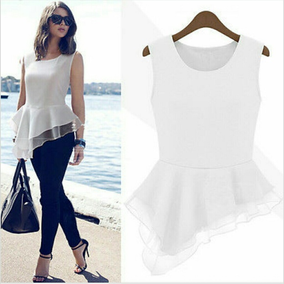 Tops - NWT White Chiffon Peplum