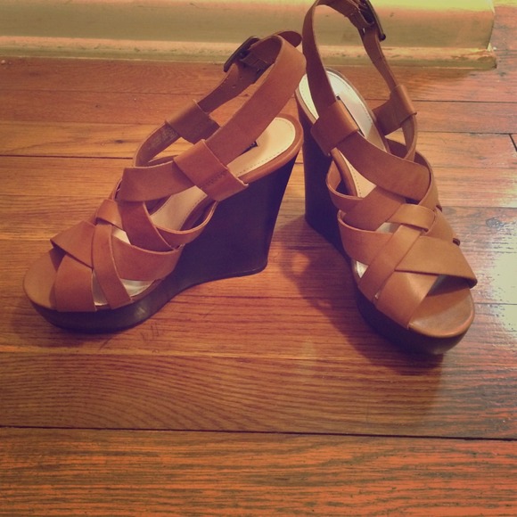 ShoeMint Cognac brown wedge platform sandals