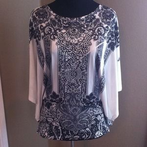 Black & White Kimono Sleeve Blouse