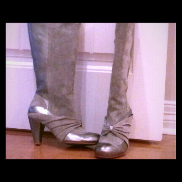 Suede/leather boot w/ 3 inches and up heel height